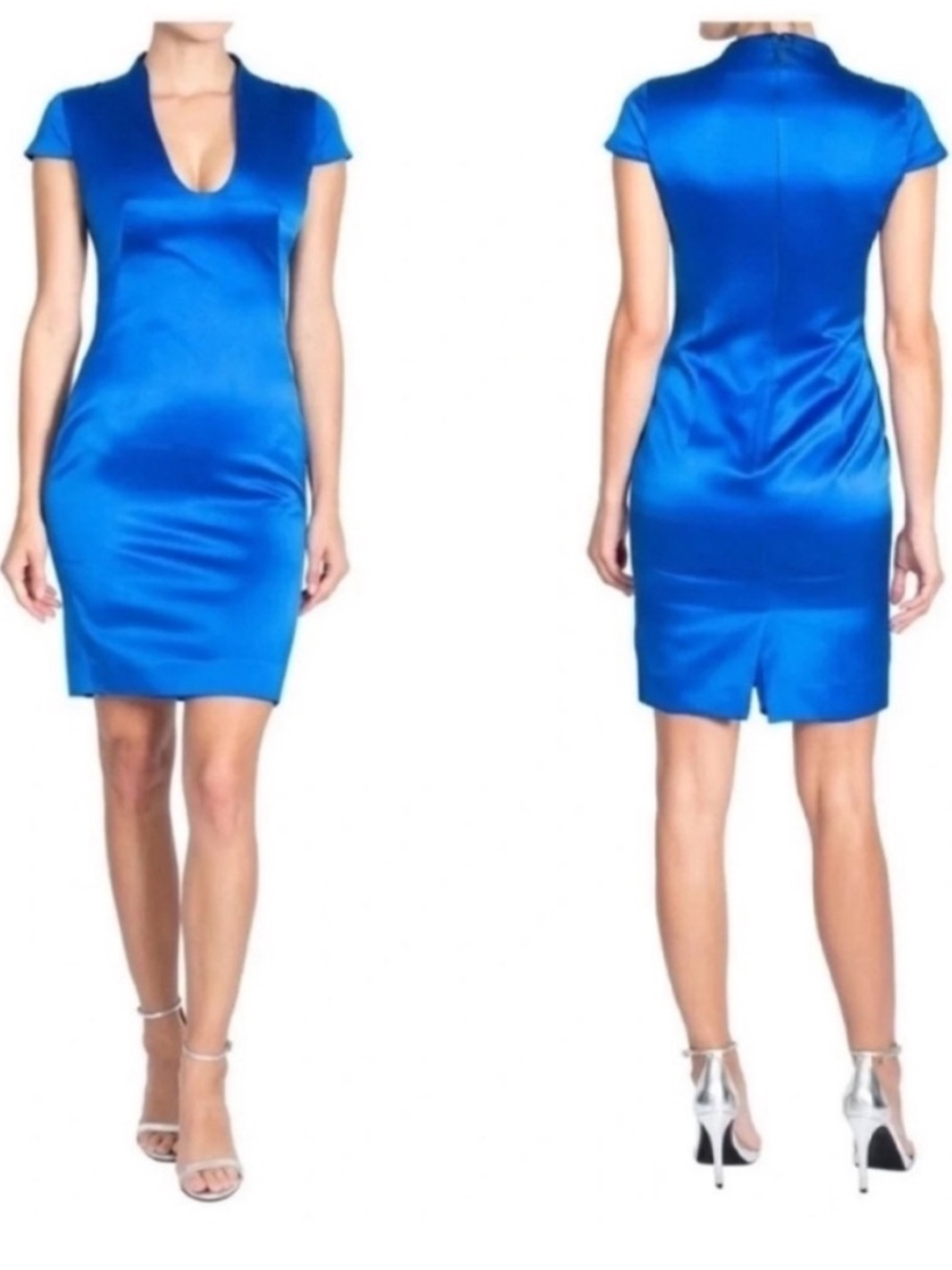 Alexander McQueen Silk Cap Sleeve Mini Cocktail Dress Blue